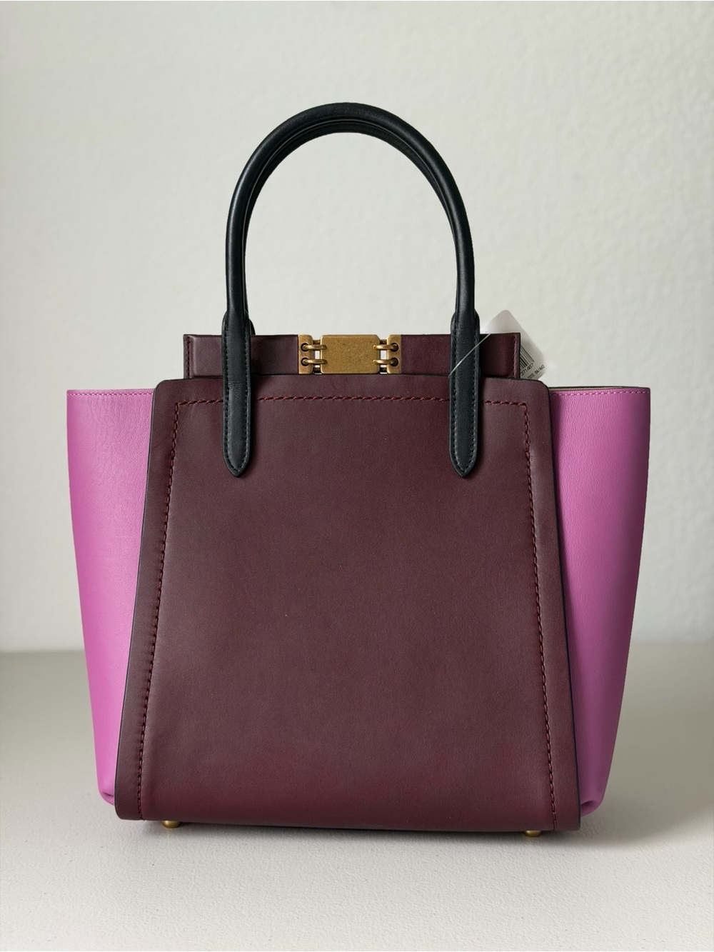 Coach Colorblock Troupe Bag Two-Tone Burgundy and Pink Leather Tote - Picture 3 of 12